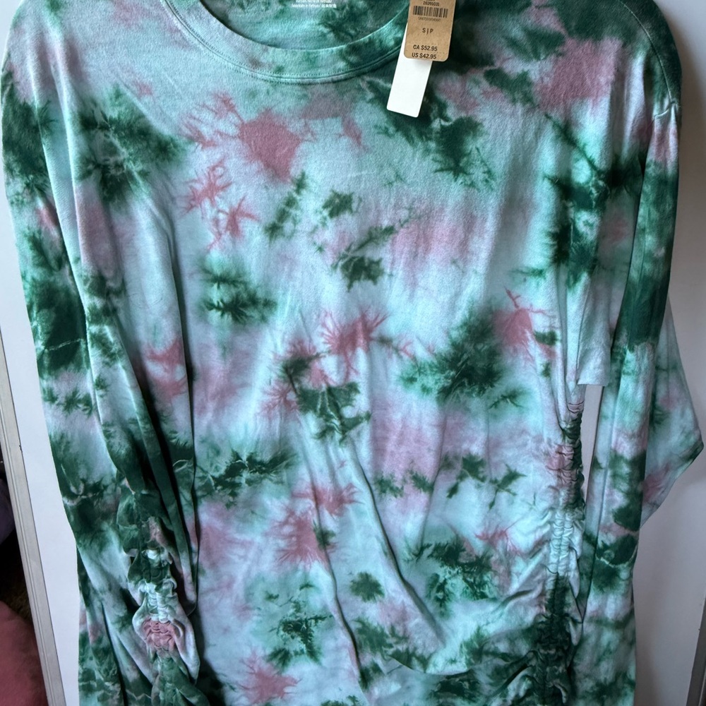 NEW PINK Green and Pink Tie-Dye Long Sleeve Shirt